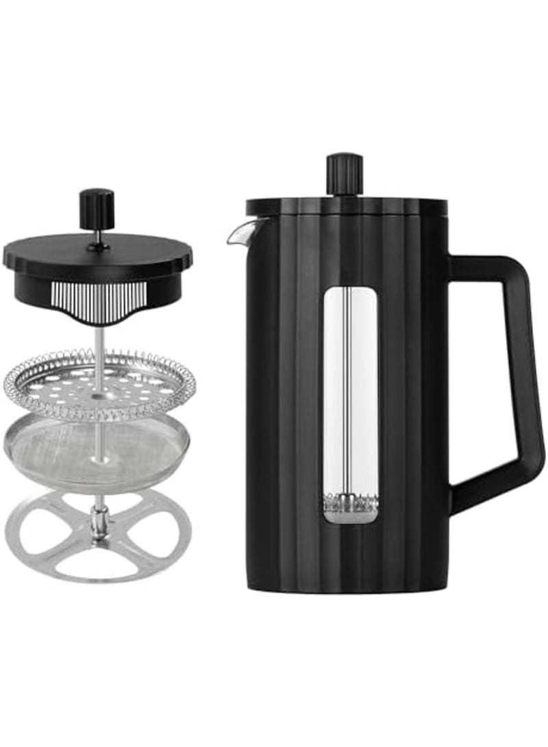 SYOSI صانعة قهوة فرنسية – زجاج بوروسيليكات مع ضغط شاي من الفولاذ المقاوم للصدأ 3 طبقات، صانعة قهوة فرنسية كبيرة للمنزل، المكتب، المطبخ والسفر، تصميم أسود عصري (أسود) - Image 1