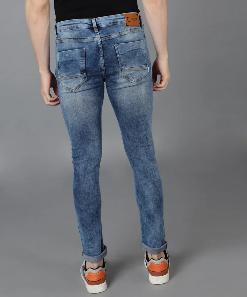 Urbano Fashion  Urbano Fashion Men's Royal Blue Skinny Fit Washed Jeans Stretchable  | Best Price UAE