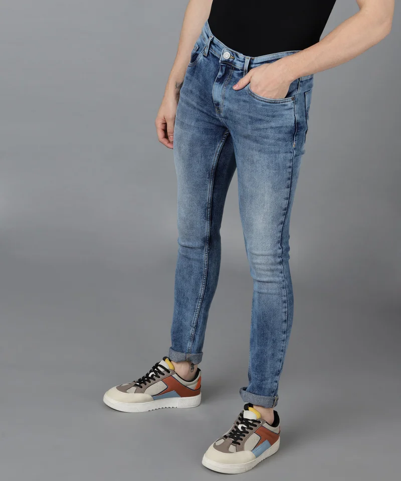 Urbano Fashion  Urbano Fashion Men's Royal Blue Skinny Fit Washed Jeans Stretchable  | Best Price UAE