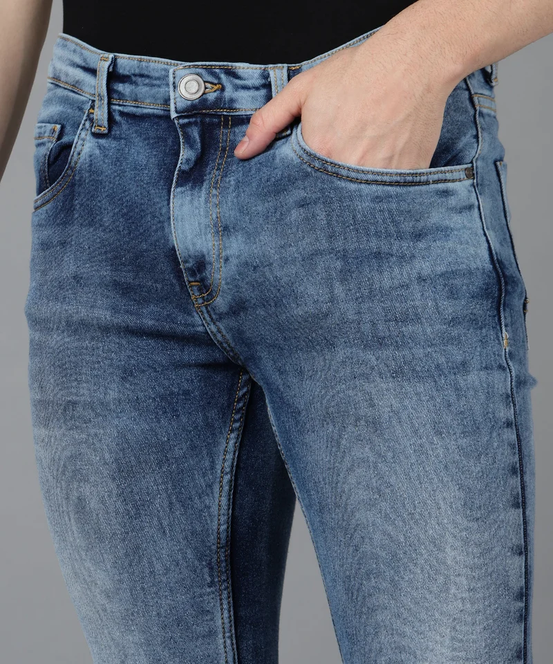 Urbano Fashion  Urbano Fashion Men's Royal Blue Skinny Fit Washed Jeans Stretchable  | Best Price UAE