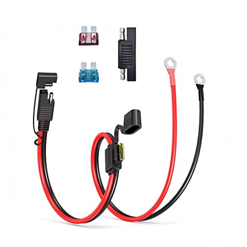 ELFCULB SAE to O Ring Terminal Harness 14AWG 2FT SAE Battery Connector 2 Pin Quick Disconnect Plug Cable with 10A 15A 20A Fuse Compatible for Motorcycle Cars RV - Image 1