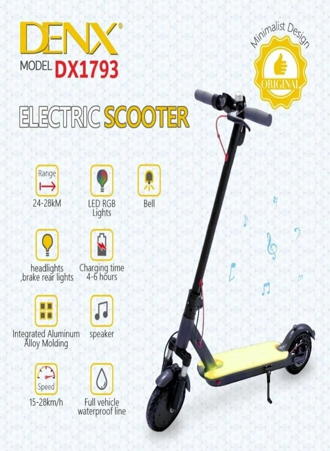 دينكس سكوتر كهربائي ذكي من دينكس بسرعة قصوى تصل إلى 28 كم/ساعة مع إضاءة محيطة ومكبر صوت، أسود - Image 2