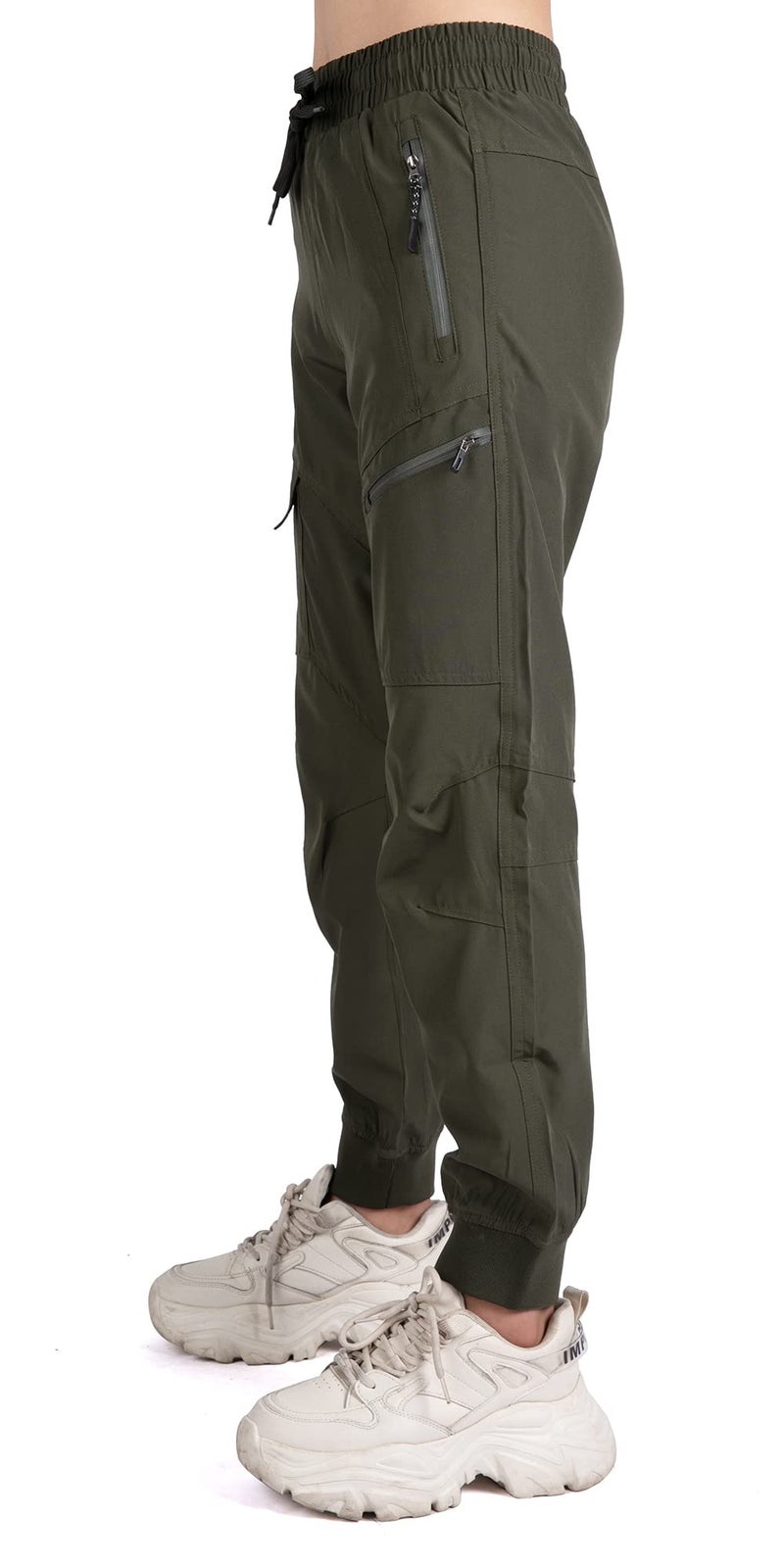 Singbring Women's Athletic Hiking Cargo Joggers Pants Outdoor Workout Lightweight Quick Dry UPF 50 Zipper Pockets (AGreen88-M) - Image 4