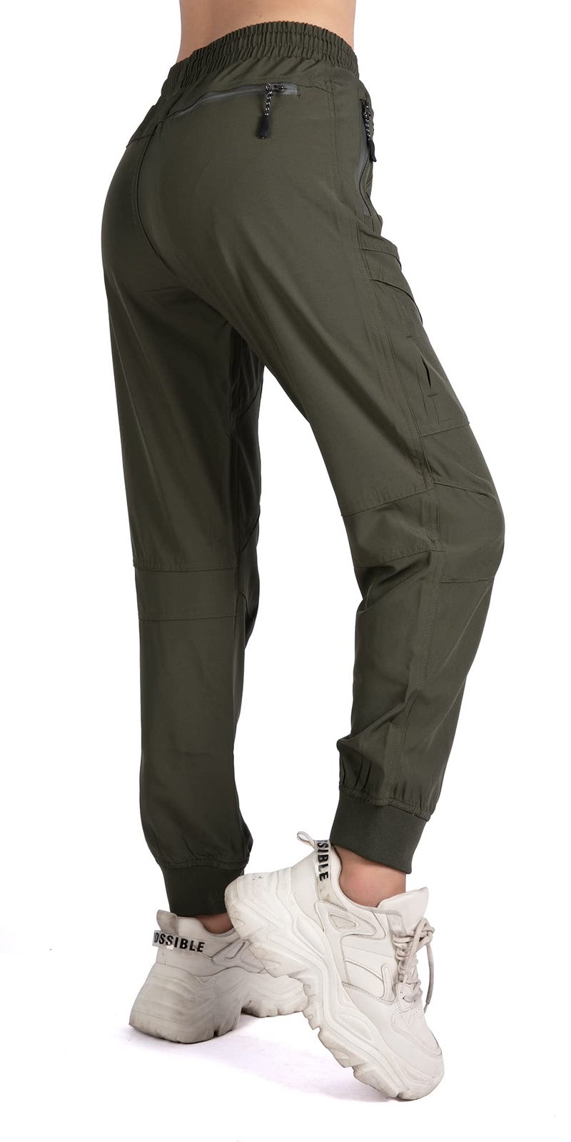 Singbring Women's Athletic Hiking Cargo Joggers Pants Outdoor Workout Lightweight Quick Dry UPF 50 Zipper Pockets (AGreen88-M) - Image 5