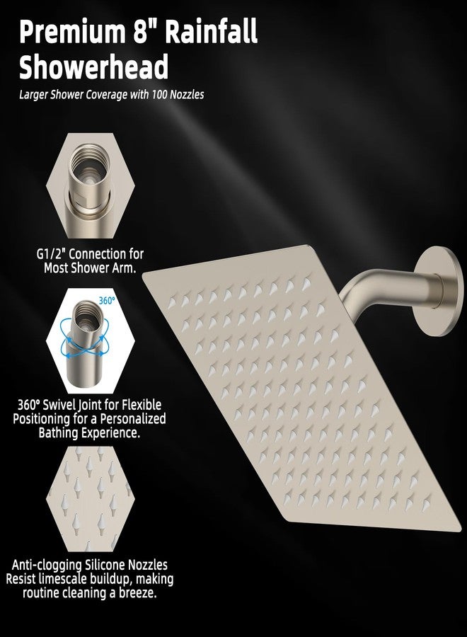 Hibbent All Metal 8 Inch Shower Head, High Pressure Stainless Steel Rain Showerheads, Bathroom Rainfall Showerhead with Ultra-thin Design, Adjustable Brass Ball Joint, Silicone Nozzles, Brushed Nickel - Image 3