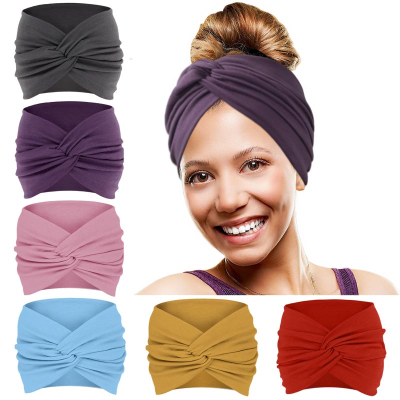 YONUF Wide Headbands For Women Extra Large Headband Twisted Knot Head Bands For Womens Hair Band Turban Accessories 6 Pack