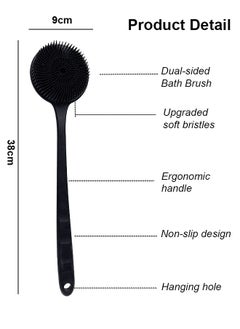 Farahom Silicone Back Scrubber for Shower, Long Handle Body Brush for Men and Women, Double Sided Shower Brush for Shower Exfoliating and Massage, Black  - Image 2