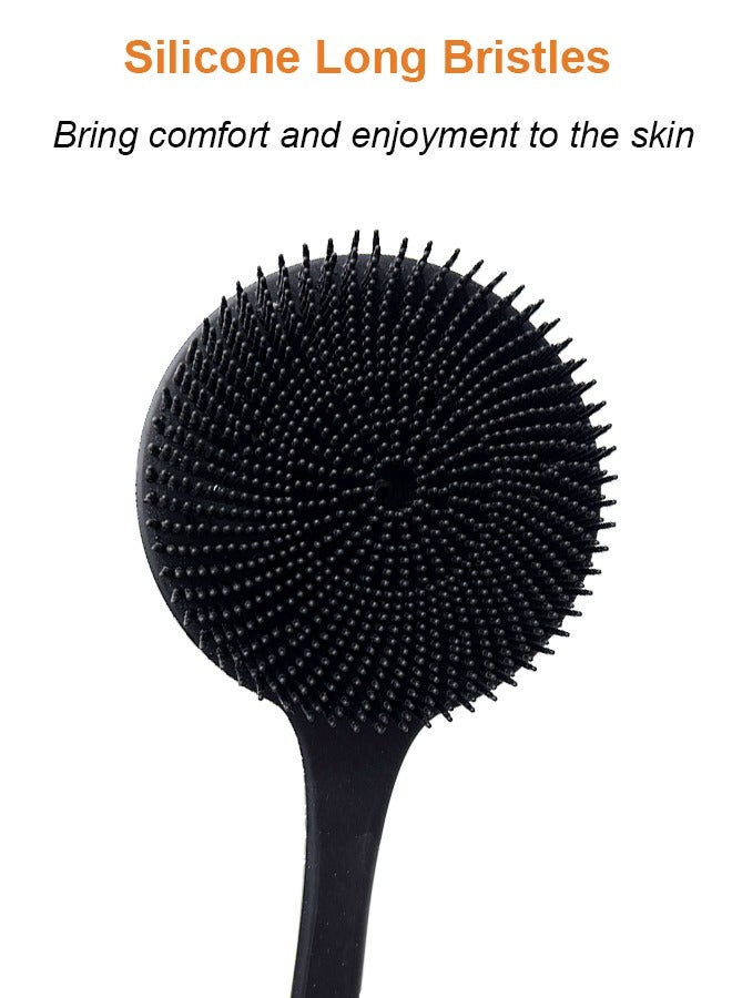 فَرَحُوم فرشاة ظهر من السيليكون للاستحمام، فرشاة جسم بمقبض طويل للرجال والنساء، فرشاة استحمام مزدوجة الجوانب لتقشير الجسم والتدليك، لون أسود - Image 5