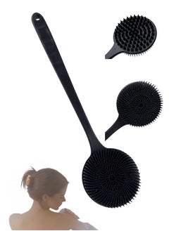Farahom Silicone Back Scrubber for Shower, Long Handle Body Brush for Men and Women, Double Sided Shower Brush for Shower Exfoliating and Massage, Black  - Image 1