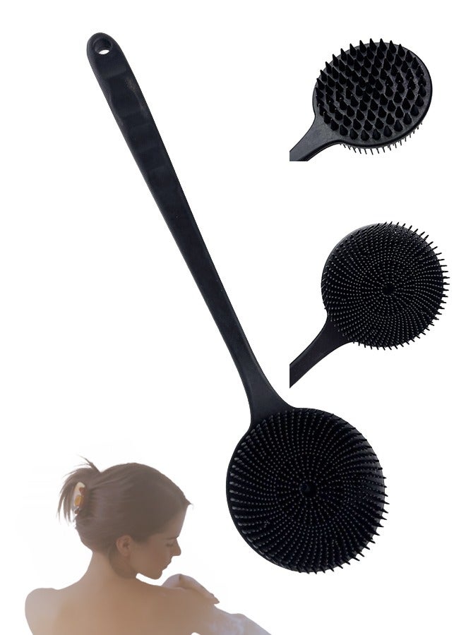 فَرَحُوم فرشاة ظهر من السيليكون للاستحمام، فرشاة جسم بمقبض طويل للرجال والنساء، فرشاة استحمام مزدوجة الجوانب لتقشير الجسم والتدليك، لون أسود - Image 1
