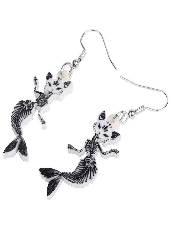 DUOWEI Halloween Mermaid Skull Cat Earrings Acrylic Funny Dangle Jewelry for Women Gifts (Black) - Image 4