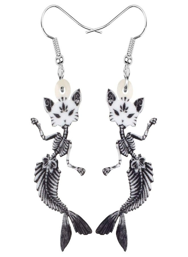 DUOWEI Halloween Mermaid Skull Cat Earrings Acrylic Funny Dangle Jewelry for Women Gifts (Black) - Image 1