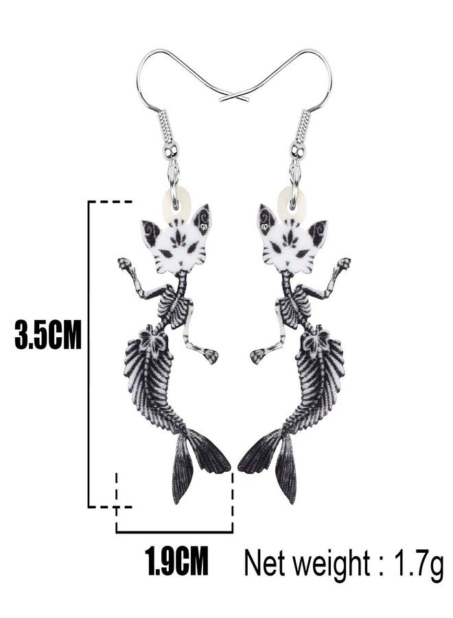 DUOWEI Halloween Mermaid Skull Cat Earrings Acrylic Funny Dangle Jewelry for Women Gifts (Black) - Image 5