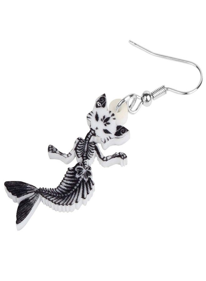 DUOWEI Halloween Mermaid Skull Cat Earrings Acrylic Funny Dangle Jewelry for Women Gifts (Black) - Image 3