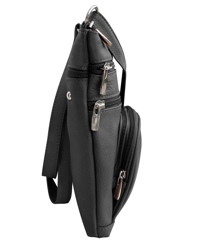 Roma Leathers Crossbody Zippered Purse - 3 Front Pockets, Adjustable Strap - Black - Image 3