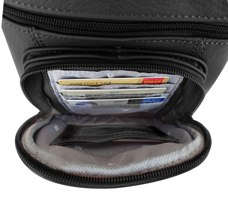 Roma Leathers Crossbody Zippered Purse - 3 Front Pockets, Adjustable Strap - Black - Image 5
