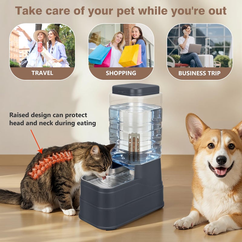 HWONMTE 2.2 Gallon Pet Automatic Dog Water Dispenser Cat Gravity Waterer Feeder with Stainless Steel Bowl Large Capacity Puppy Feeding Raised Bowls with Filter,Ice Pack for Large Pets - Image 3