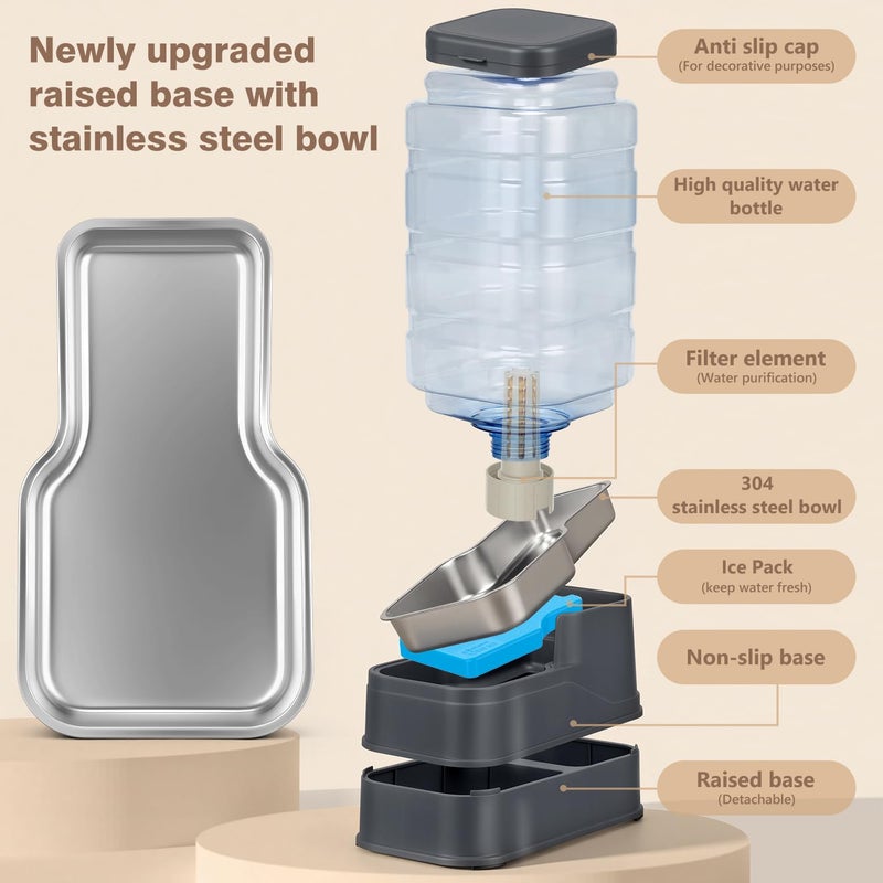 HWONMTE 2.2 Gallon Pet Automatic Dog Water Dispenser Cat Gravity Waterer Feeder with Stainless Steel Bowl Large Capacity Puppy Feeding Raised Bowls with Filter,Ice Pack for Large Pets - Image 4