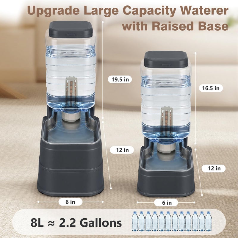 HWONMTE 2.2 Gallon Pet Automatic Dog Water Dispenser Cat Gravity Waterer Feeder with Stainless Steel Bowl Large Capacity Puppy Feeding Raised Bowls with Filter,Ice Pack for Large Pets - Image 2