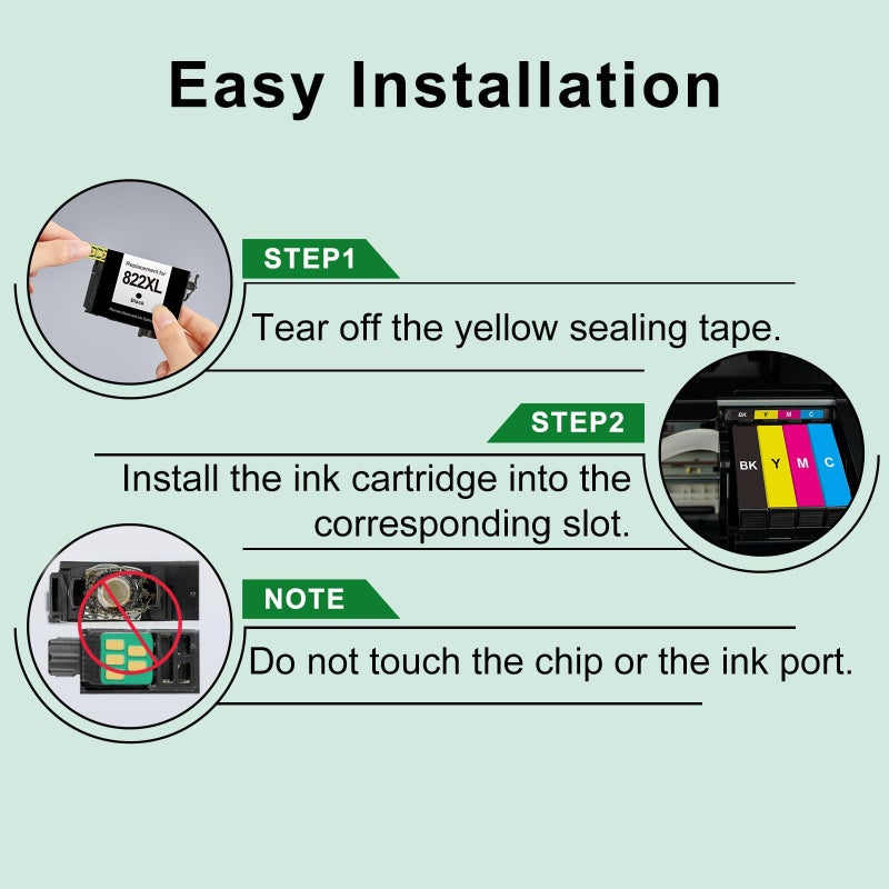 SAILNER Remanufactured Ink Cartridge Replacement for Epson 822XL Ink Cartridges 822 XL T822 High Yield Latest Upgrade for Epson Workforce Pro WF-3820 WF-4830 WF-4820 WF-4830 WF-4833 Printer 822XL (5 Pack) - Image 5