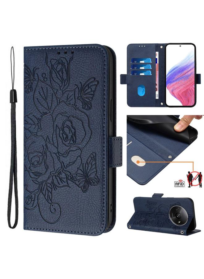 The Bros Case For Redmi A3 / Xiaomi Poco C61 4G Global Embossed Rose RFID Anti-theft Leather Phone Case