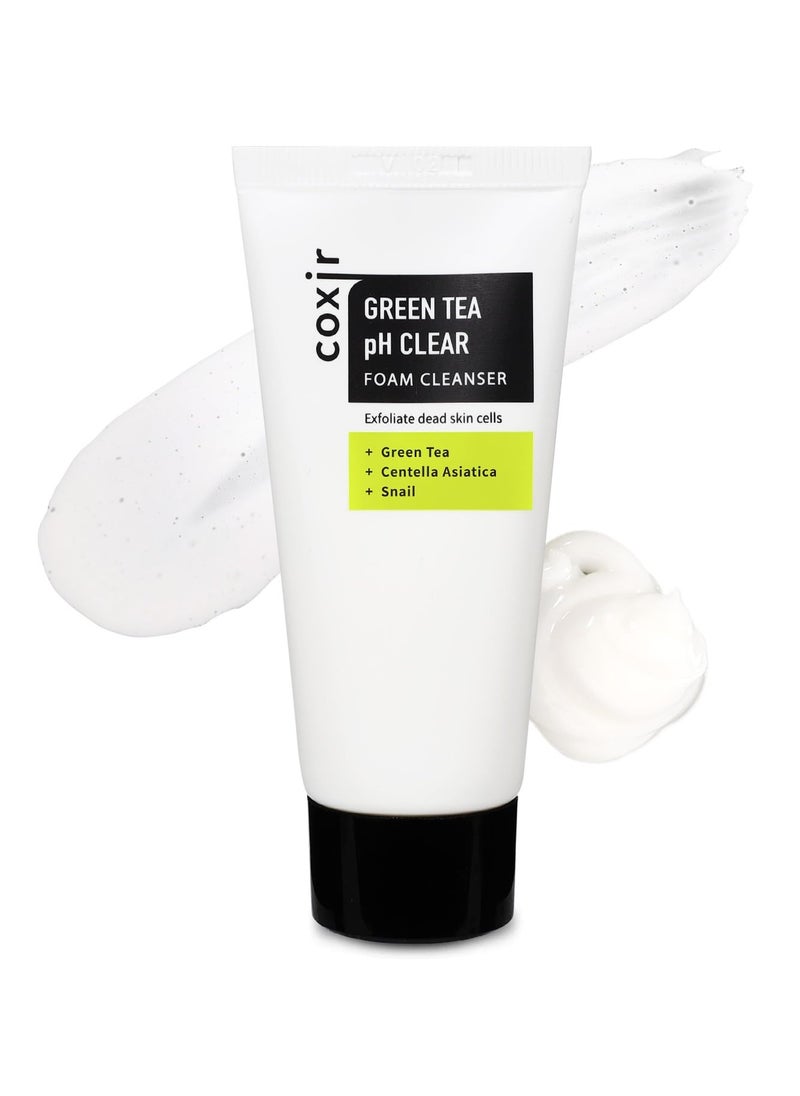 coxir coxir GREENTEA PH CLEAR FOAM CLEANSER 1.01 fl.oz l Low pH Formula Facial Washes with Gentle Exfoliating l deep cleanses pores and remove dead skin cells on skin  - Image 1