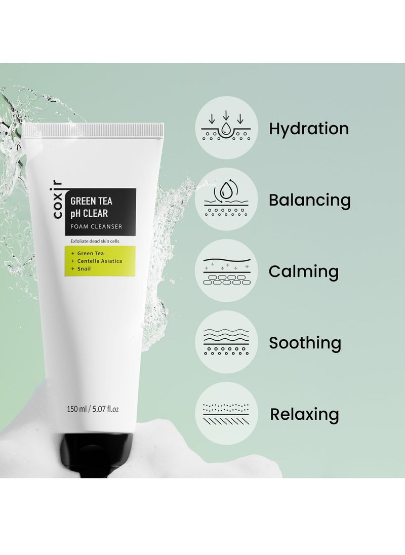 coxir coxir GREENTEA PH CLEAR FOAM CLEANSER 1.01 fl.oz l Low pH Formula Facial Washes with Gentle Exfoliating l deep cleanses pores and remove dead skin cells on skin  - Image 3
