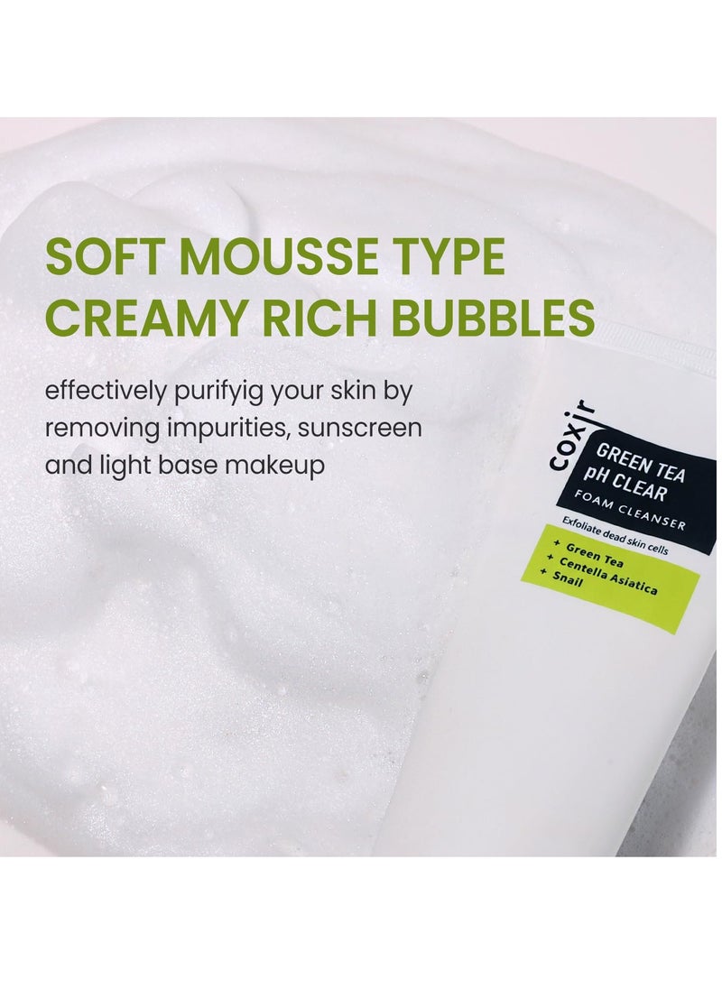 coxir coxir GREENTEA PH CLEAR FOAM CLEANSER 1.01 fl.oz l Low pH Formula Facial Washes with Gentle Exfoliating l deep cleanses pores and remove dead skin cells on skin  - Image 4
