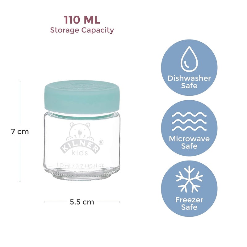 Kilner Premium Kids Mini Glass Mason Jars for thinKitchen with Silicon Airtight Lid for Jam, Jelly, Dry Food Storage,for Baby Food, Set of 6, 110ml Each - Image 2