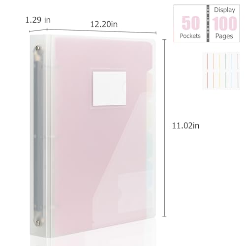 Uquelic 50-Pocket Clear Binder with Plastic Sleeves for Letter/A4 Size(11" x 8.5"), Document Binder Organizer for Papers, Certificates and Artwork, Macaron PP Divider Pages for Presentation - Image 4