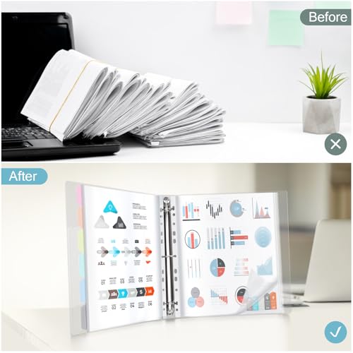 Uquelic 50-Pocket Clear Binder with Plastic Sleeves for Letter/A4 Size(11" x 8.5"), Document Binder Organizer for Papers, Certificates and Artwork, Macaron PP Divider Pages for Presentation - Image 5