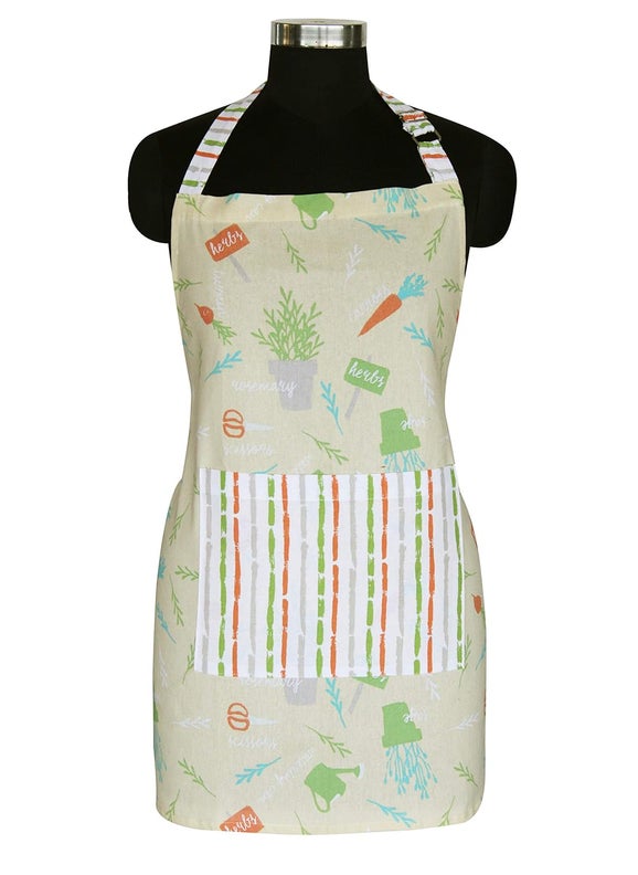 AIRWILL 100 cotton designer aprons sized 65cm in width and 80cm in length with 1 center pocket adjustable buckle on top and 2 long ties on both 2 sides Pack of 1 piece