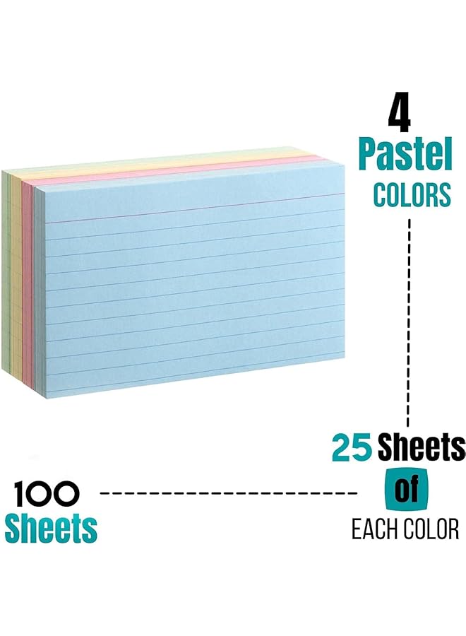 مارك بطاقات فهرسة ملونة مسطرة، 100 قطعة، مقاس 6 بوصات × 4 بوصات - Image 3