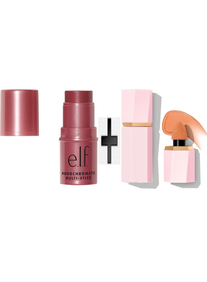 elf Monochromatic Multi Stick Luxuriously Creamy Blendable Color For Eyes Lips Cheeks Luminous Berry 0.155 Oz 4.4g+Liquid blush color float on - Image 2