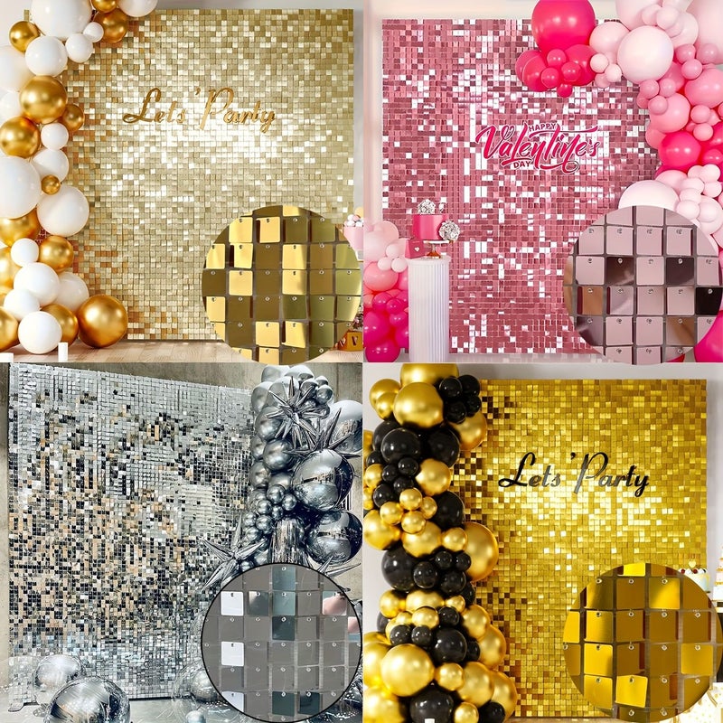 12 Pink Square Shiny Background Boards Wall Decoration for Birthday Wedding Party Decor - Image 1