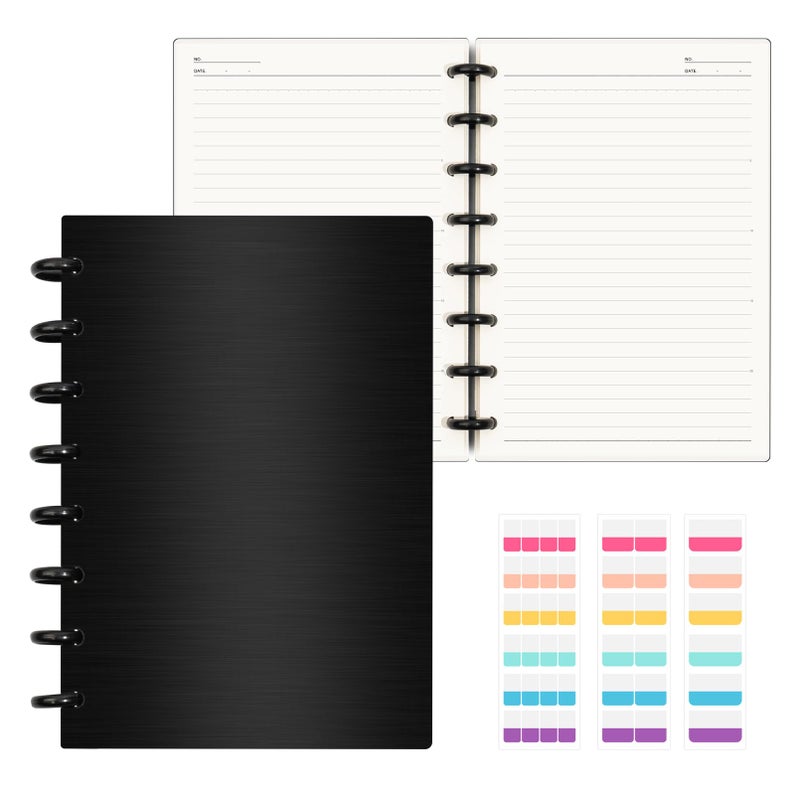 MOSA BEAR Discbound Notebook, 8-Disc Disbound Planner with Removable Pages, 180 Pages Spiral Notebook, Poly Cover Discbound Planner for Work, Travel, Note Taking(With Index Sticker),Black, A5 - Image 1