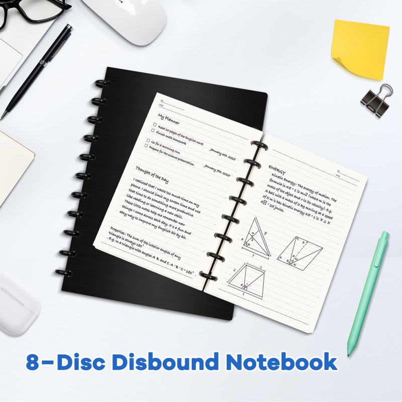 MOSA BEAR Discbound Notebook, 8-Disc Disbound Planner with Removable Pages, 180 Pages Spiral Notebook, Poly Cover Discbound Planner for Work, Travel, Note Taking(With Index Sticker),Black, A5 - Image 4