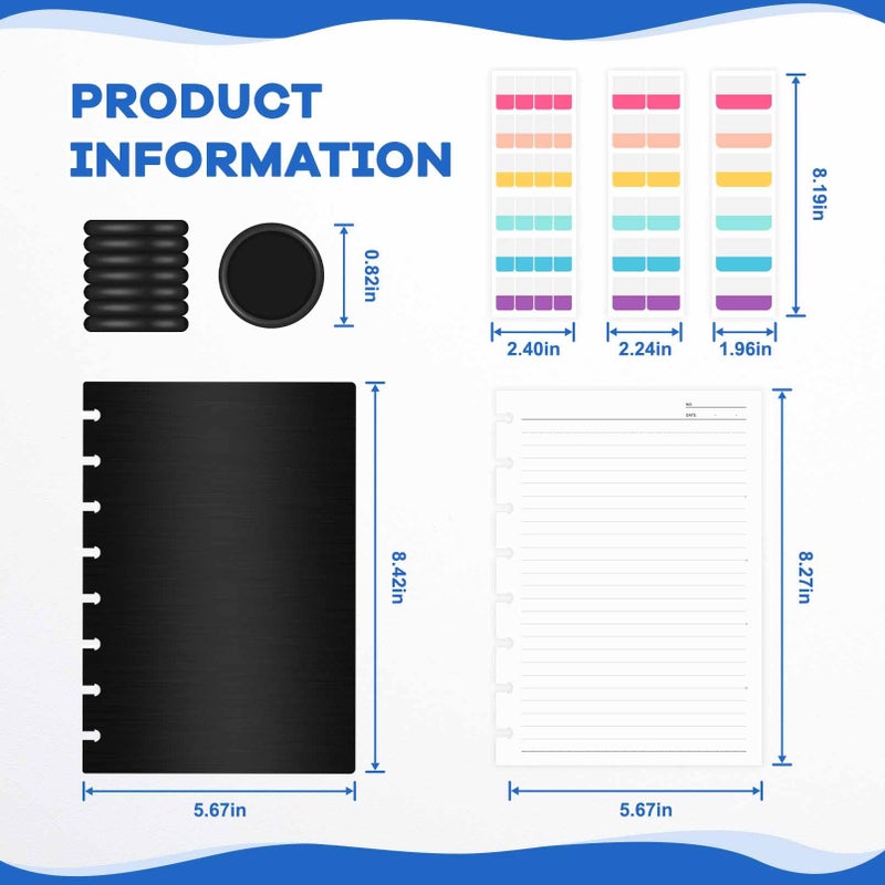 MOSA BEAR Discbound Notebook, 8-Disc Disbound Planner with Removable Pages, 180 Pages Spiral Notebook, Poly Cover Discbound Planner for Work, Travel, Note Taking(With Index Sticker),Black, A5 - Image 2