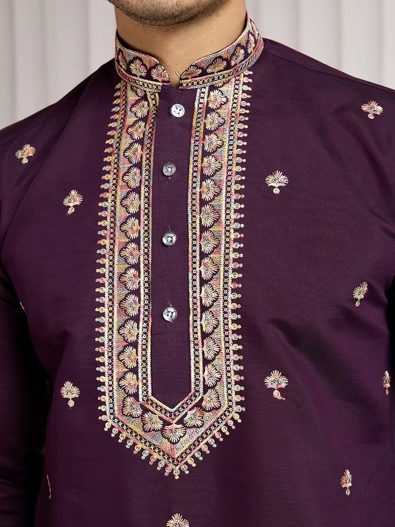 Kalaanj Men's Embroidered Silk Kurta || Only Kurta (KALSS2501MK-Maroon-L) - Image 5