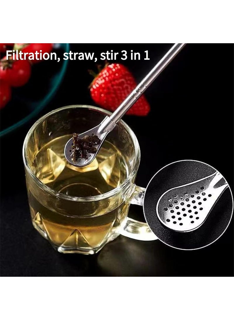 KINTEGOOD 4pcs Spoon Straws Stainless Steel With Filter Spoon Drinking Spoon Straws Reusable Stainless Straws With Long Cleaning Brush Suitable For Fruit Juice With Pulp Watermelon Milk Tea Silver  - Image 3