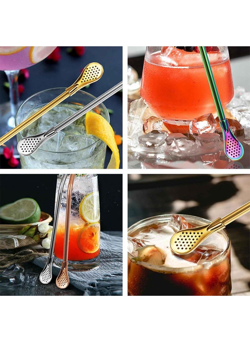 KINTEGOOD 4pcs Spoon Straws Stainless Steel With Filter Spoon Drinking Spoon Straws Reusable Stainless Straws With Long Cleaning Brush Suitable For Fruit Juice With Pulp Watermelon Milk Tea Silver  - Image 2