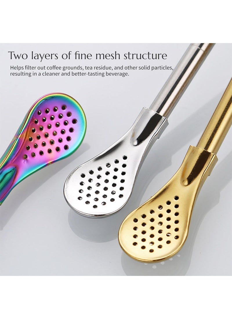 KINTEGOOD 4pcs Spoon Straws Stainless Steel With Filter Spoon Drinking Spoon Straws Reusable Stainless Straws With Long Cleaning Brush Suitable For Fruit Juice With Pulp Watermelon Milk Tea Silver  - Image 5