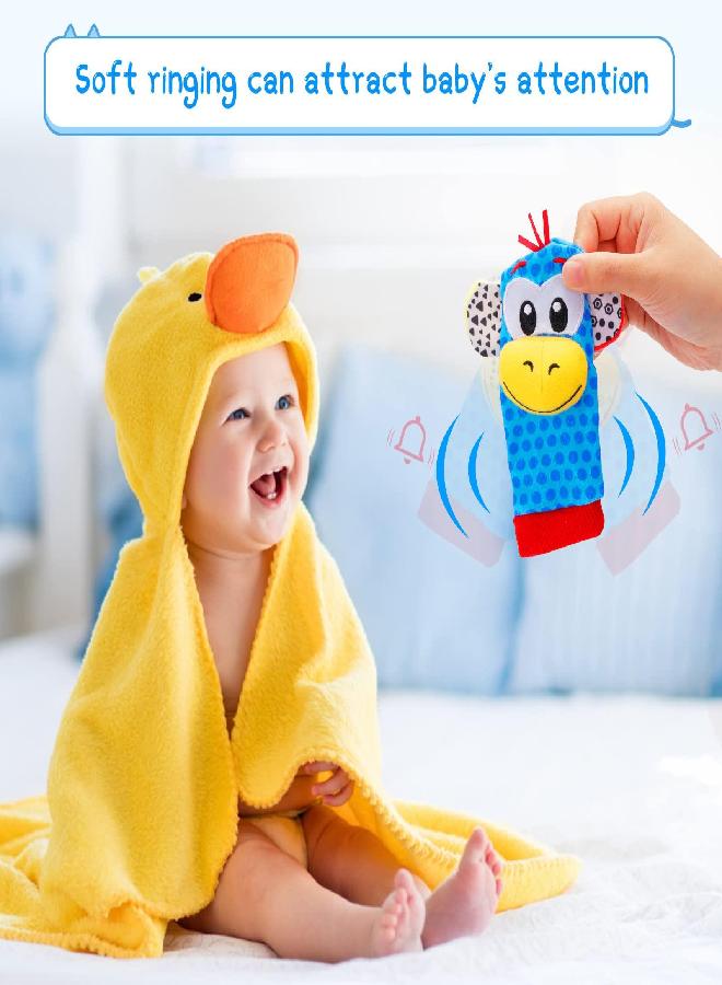 FPVERA Baby Wrist Rattles Sock Toys - Newborn Baby Sock Toys 0-6 Months, 8PCS Soft Foot Finder and Wrist Rattle Set, Hand and Feet Rattles for Babies, Sensory Developmental Socks for Infants Girl Boy Gifts  - Image 3