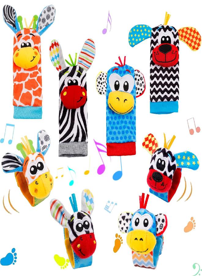 FPVERA Baby Wrist Rattles Sock Toys - Newborn Baby Sock Toys 0-6 Months, 8PCS Soft Foot Finder and Wrist Rattle Set, Hand and Feet Rattles for Babies, Sensory Developmental Socks for Infants Girl Boy Gifts  - Image 1