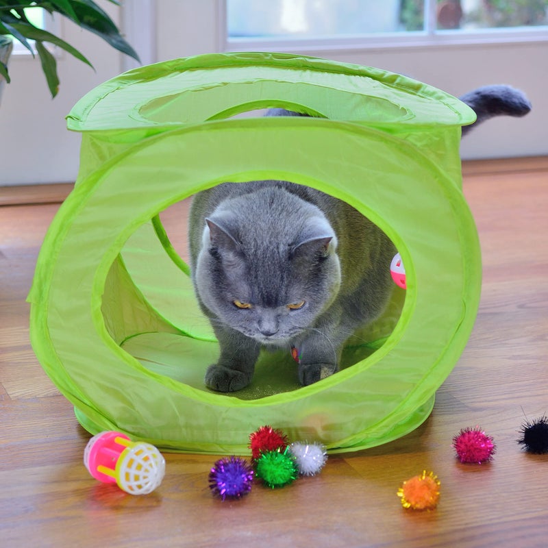 Youngever 18 Cat Toys Kitten Toys Assortments, Cat Teaser Wand, Interactive Bell Toy, Sparkle Balls for Cat, Puppy, Kitty, Kitten (with Square Tunnel and Scratching Mat) - Image 4