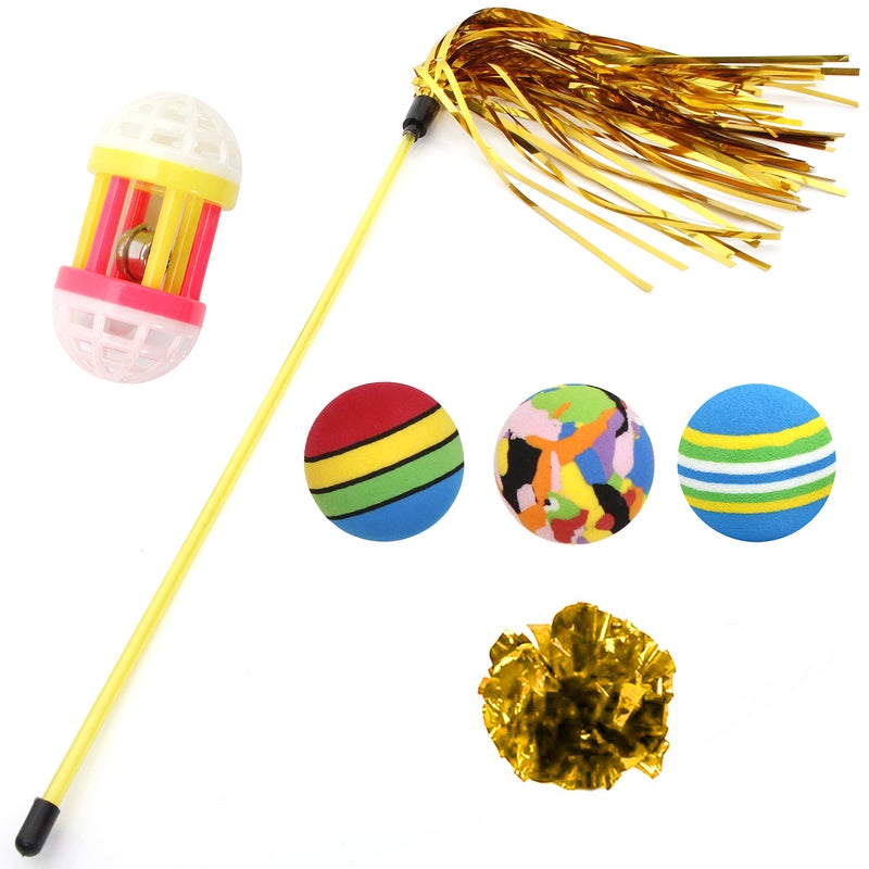 Youngever 18 Cat Toys Kitten Toys Assortments, Cat Teaser Wand, Interactive Bell Toy, Sparkle Balls for Cat, Puppy, Kitty, Kitten (with Square Tunnel and Scratching Mat) - Image 3