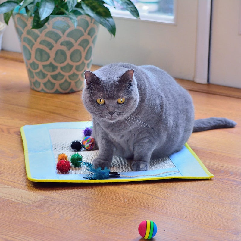 Youngever 18 Cat Toys Kitten Toys Assortments, Cat Teaser Wand, Interactive Bell Toy, Sparkle Balls for Cat, Puppy, Kitty, Kitten (with Square Tunnel and Scratching Mat) - Image 5