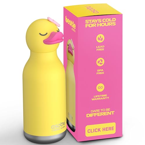 asobu Bestie Bottle Insulated Stainless Steel Water Bottle with Detachable Soft Animal Head Fun Drinking For Kids and Teens with Flexible Reusable Straw 16 Ounce Duck - Image 1