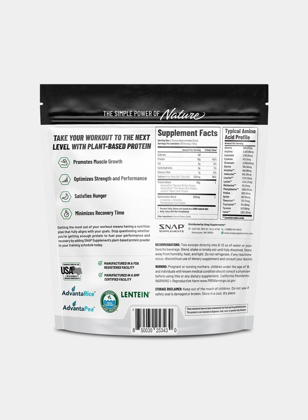Snap Supplements Banana Plant Protein Vegan Protein Powder 30 Servings