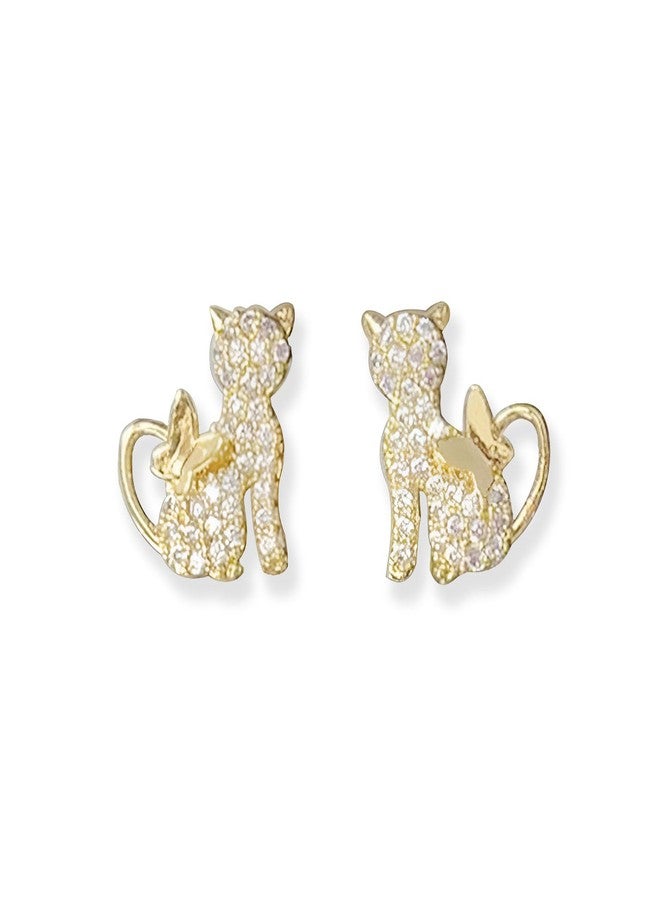 TACBSP Gold Cat Earrings for Women Rhinestone Cat Stud Earrings Cute Animal Butterfly Earrings Hypoallergenic Ear Accessories Gift for Women (Gold) - Image 1